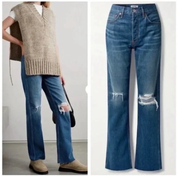 Re/done 90's High Rise Loose Destroyed Broken Blue Jeans Size 29 NWT